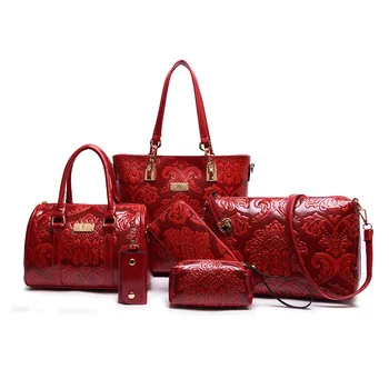 2017 NEW Composite Bag Women Chinese Style Classy Embossing Six Piece Suit Handbag Shoulder Bag Ladies Luxury Designer Crossbody
