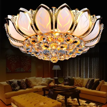 Free Gold roundles cornucopia living room LED crystal ceiling lamp bedroom lamp upscale atmosphere Lotus Restaurant AC90-260V