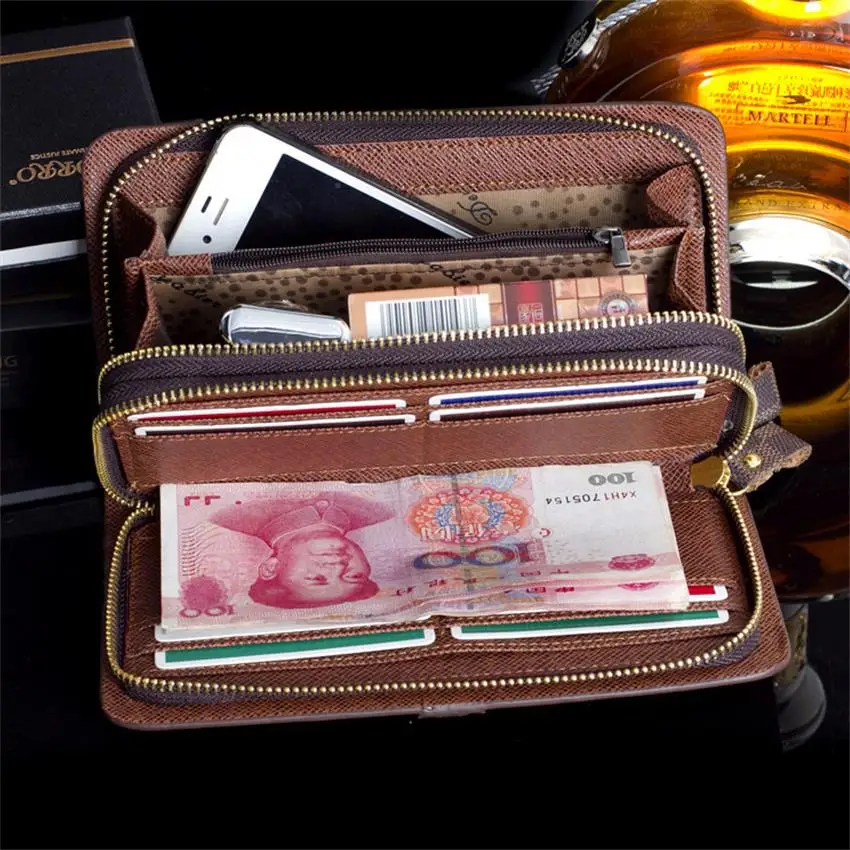 Men's Wallets Style Money Coin Holders Bag Men Fashion Clutch Purse Male Long Small Leather Knitting