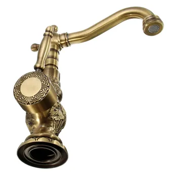 YANKSMART New Antique Basin Faucet Deck Mounted Single Handle Bathroom Sink Mixer Faucet Antique Brass Taps Hot And Cold Water