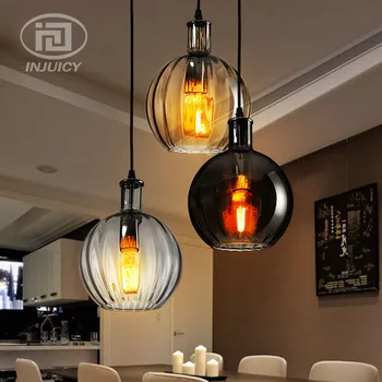 Nordic Simple Retro Colorful Glass LED Droplight Bar Cafe Restaurant Round Ball Glass Pendant Lamp Decorative Lighting