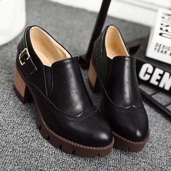 New fashion women brogues 2017 thick heel spring oxford shoes for women loafers high heels platform shoes women black heels