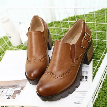 New fashion women brogues 2017 thick heel spring oxford shoes for women loafers high heels platform shoes women black heels