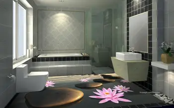 3d floor painting custom self adhesive wallpaper Sunshine pebbles lotus 3d floor kitchen wallpaper vinyl flooring