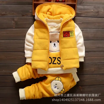 Boys and girls winter sets sherpa plus thick velvet three-piece(vest+jacket+pant) children's clothing infant children suit