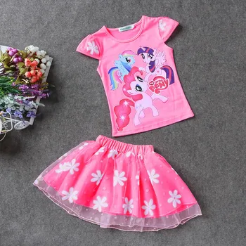 2017 New Summer Children Clothing Sets Little pony T-Shirt+Tulle Tutu Skirt 2pcs Suit Kids Casual Sport Suit Girls Clothes Set