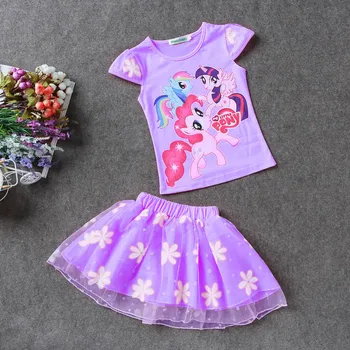 2017 New Summer Children Clothing Sets Little pony T-Shirt+Tulle Tutu Skirt 2pcs Suit Kids Casual Sport Suit Girls Clothes Set