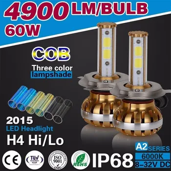Brightest Dual beam upgrade kit LED Headlight 6000k 60W 4900LM H4/HB2/9003 Bulb COB Fog lamp DRL With Color temperature tube kit