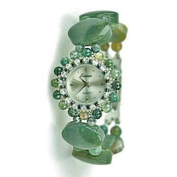 GOOSUU Women Quartz Watches Natural Stone Crystal Bracelet Luxury Watches Casual Pearls Watches Women Dress Wrist Watch Relojes