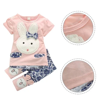 Brand New 2Pcs Baby Kids Girls Top+Short Pants Summer Suits Cute Rabbit Cartoon Children's Clothing Set