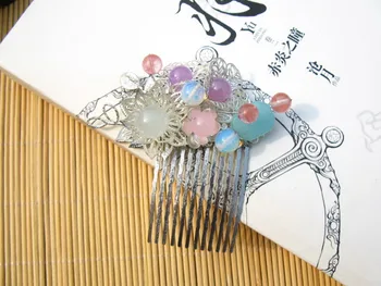 Mianjin Amazonite Silver Plated Hair Comb Vintage Hanfu Hair Accessory Hair Jewelry