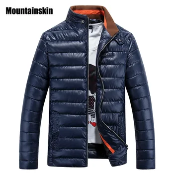 Mountainskin Men's Winter Jackets Men Casual Warm Parkas Male Thick PU Shiny Coats Stand Collor Slim Fit Brand Clothing,SA028