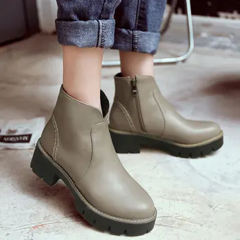 SIZE 34-43 very simple and casual British style slip-on boots warm ankle shoes woman square heel round toe shoes woman ss180