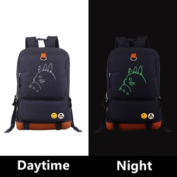 Anime Totoro Kawaii Emoji Luminous Printing Canvas Backpacks For Teenage Girls School Bags mochila feminina