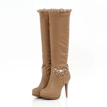 Fashion high heel knee thin heel casual dress sexy women Hot sell size 34-39 boots XY305