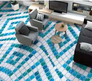 Home Decoration 3d wallpaper pvc Blue and white coated geometric arrangement of the floor wallpaper for floor