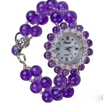 GOOSUU Ladies Watch Natural Amethyst Bracelet Ladies Pearl Watches Luxury Fashion Women Strap Waterproof Quartz Wristwatch