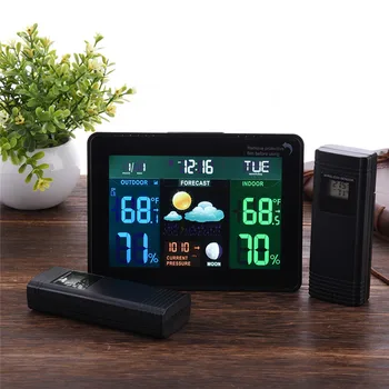 Wireless Color Weather Station In/Outdoor Forecast Temperature Humidity Alarm And Snooze EU US Plug Thermometer Hygrometer