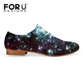 FORUDESIGNS Leisure Women Shoes Galaxy Star Space Oxford Shoes for Women Casual Flats Moccasins Oxfords Zapatos Mujer Plus Size