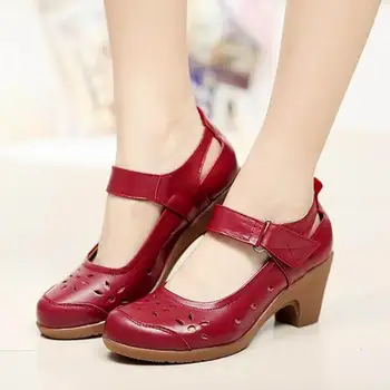 2017 Spring Autumn Shoes Woman Genuine Leather Women Pumps Lady Leather Round Toe Platform Shallow Mouth Shoes Size 34-41