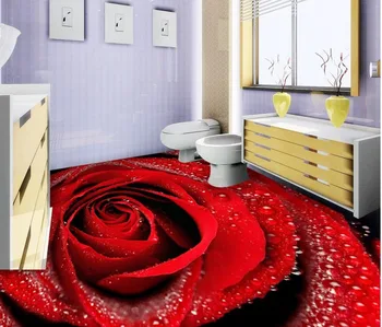 Custom photo floor wallpaper 3d red rose flower floor wallpaper PVC waterproof floor Custom Photo self-adhesive 3D floor