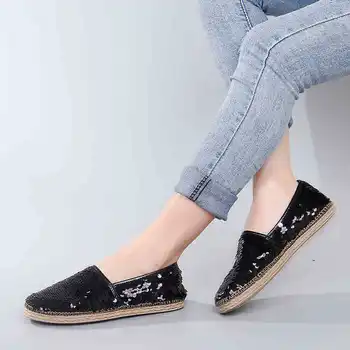 Shiny Silver Black Sequins Fisherman Shoes Straw Weaved Bling Slip-on Spring Summer Flats Superstar Braid Women Flat Loafers