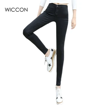 Spring full Length jeans High waist slim denim skinny pencil pants vintage Trousers washed women casual with pockets soft Female