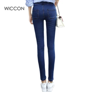 Spring full Length jeans High waist slim denim skinny pencil pants vintage Trousers washed women casual with pockets soft Female