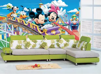 Custom 3d photo wallpaper Non-woven The Mickey Mouse background of modern aesthetic amusement park roller coaster wallpaper