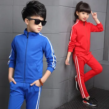 Boy girl Striped 2pcs / set Kids Autumn Cotton School Tracksuit Uniform Sport Suit children Clothing Sets 4 6 8 10 12 14 year