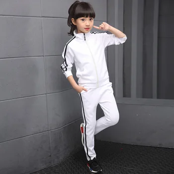 Boy girl Striped 2pcs / set Kids Autumn Cotton School Tracksuit Uniform Sport Suit children Clothing Sets 4 6 8 10 12 14 year