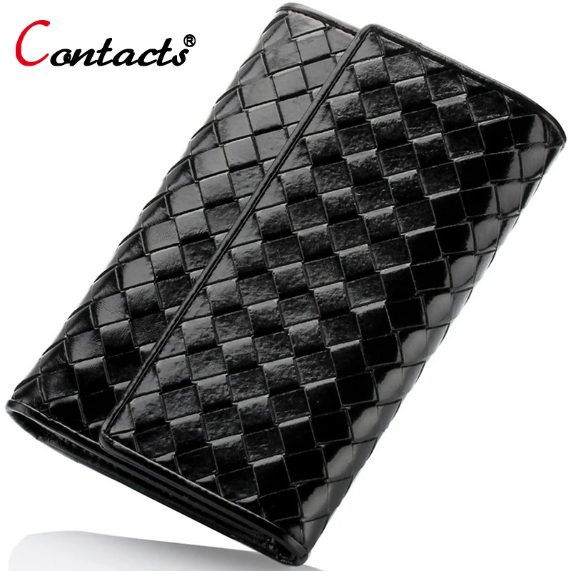 CONTACT'S Wallet Women Luxury Brand Short Genuine Leather Female Purse Card Holder Weaving Small Lady Clutch Dollar Price 2017