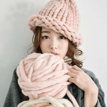 Fashion Women Hat Super Thick Yarns Hand Woven Knitted Hat Winter Warm Slouch Skullies Beanie Cap Coarse Line Thick Crochet