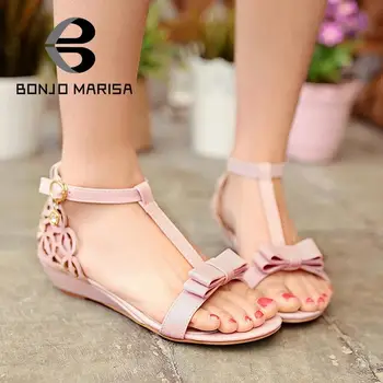 Large size 33-43 Cute  Rhinestone Fretwork Elegant Sweet Summer shoes Buckle Strap women Wedge sandals