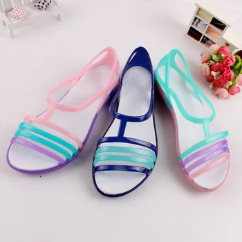 QPQ Women Sandals 2017 Summer New EVA Candy Color Peep Toe Stappy Beach Valentine Rainbow Croc Jelly Shoes Woman Wedges Sandals