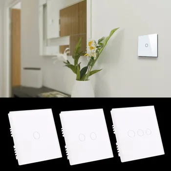 New arrived New White 90V~250V Crystal Glass Panel Touch Light 2 Gang Wall Switch