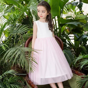 The girl new Korean pink princess dress summer for size 4 5 6 7 8 9 10 11 12 13 14 years child wedding tutu dress