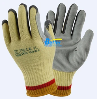 Aramid Fiber Safety Glove HPPE Split Cow Leather Palm Coated Cut Resistant Work Glove