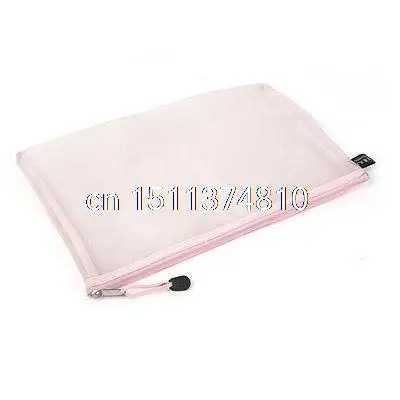 Zip Up Nylon Mesh A4 Paper Document File Pen Bag Holder Organizer Light Pink