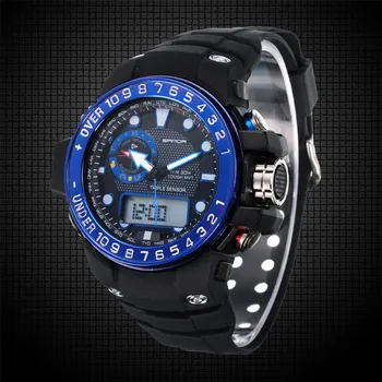 Men Wristwatch Analog Relogio Digital Display Military Alarm Stopwatch Black Silicone Strap Men Quartz Casual Mens Sports Watch