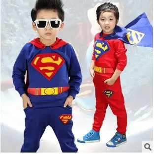 Fashion autumn boys superman sets baby boys cartoon tops +pants suit sets children's clothing sets kids cotton casual sets