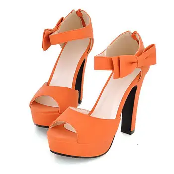 DRFARGO New summer Peep toe Ankle strap orange Sweet Thick high heel Sandals Platform Lady women shoes