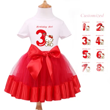 Baby Set Girl Clothes Short Sleeve T-Shirt + Red Tutu Dress Kids Cartoon Party Clothing Baby Girl 1st Birthday