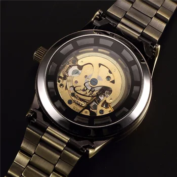 Top Brand Luxury Shenhua Mechanical Watches Men Fashion Retro Bronze Skeleton Automatic Mechanical Watch Wristwatch Reloj Hombre
