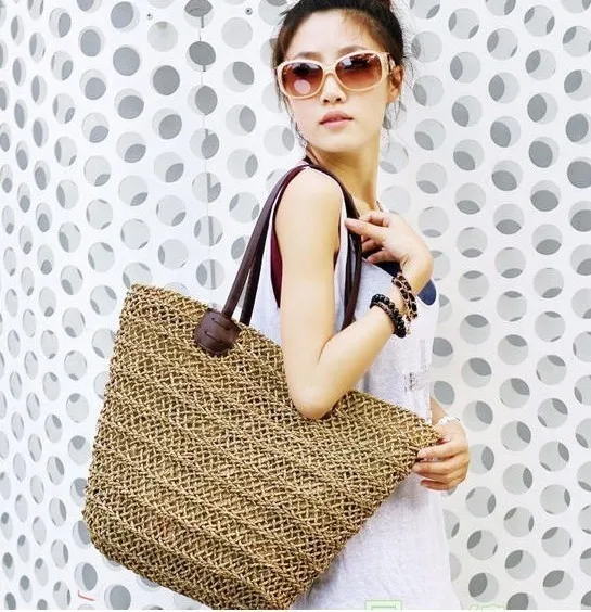 WORTHFIND Fashion Womens Straw Summer Weave Woven Shoulder Tote Shopping Beach Bag Purse Handbag Straw Beach Bags