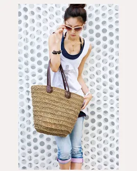 WORTHFIND Fashion Womens Straw Summer Weave Woven Shoulder Tote Shopping Beach Bag Purse Handbag Straw Beach Bags