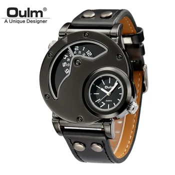 Oulm Male Casual Leather Strap Military Wristwatch Clock Mens Watch Top Brand Quartz-watch relogio masculino