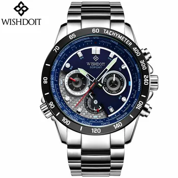 WISHDOIT Original Brand Luminous Analog Male Clock Luxury Men Sport Stainless Steel Waterproof Quartz Watch Relogio Masculino