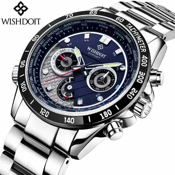 WISHDOIT Original Brand Luminous Analog Male Clock Luxury Men Sport Stainless Steel Waterproof Quartz Watch Relogio Masculino