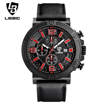 LIEBIG 1013 Mens Luxury Quartz Watches Men Fashion Sport WristWatch Leather Strap Chronograph Military Waterproof Watch Relogio
